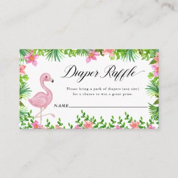Diaper Raffle Pink Flamingo Tropical Flowers Enclosure Card by daisylin712 at Zazzle