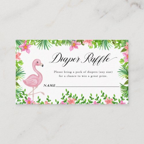 Diaper Raffle Pink Flamingo Tropical Flowers Enclosure Card