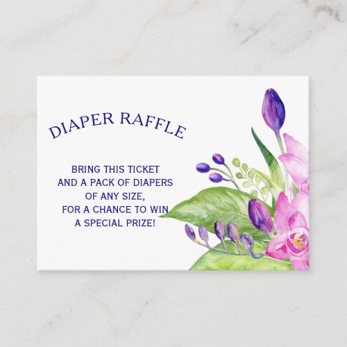 Diaper raffle pink floral baby shower insert card