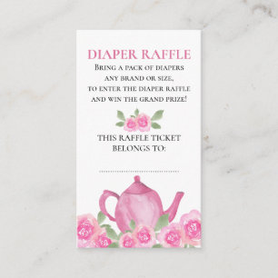 Diaper Raffle Pink Floral Teapot Baby Shower Enclosure Card