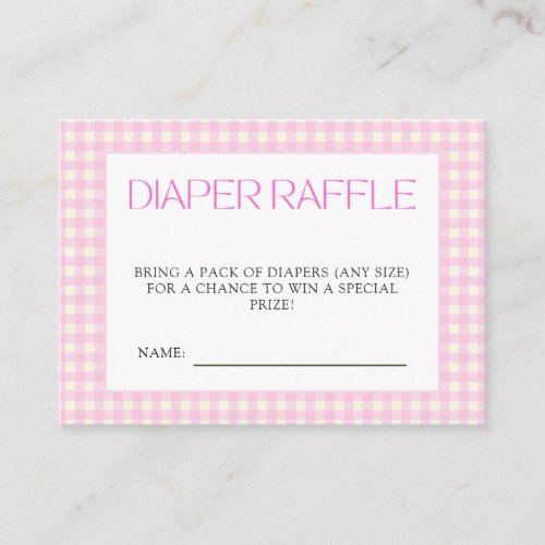Diaper Raffle Pink Gingham Girl Baby Shower Enclosure Card