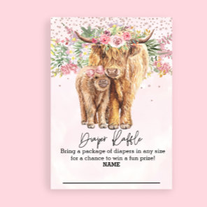 Diaper Raffle Pink Girl Highland Cow Floral  Enclosure Card