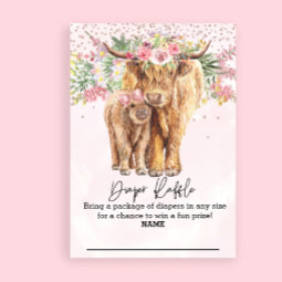 Diaper Raffle Pink Girl Highland Cow Floral Enclosure Card | Zazzle