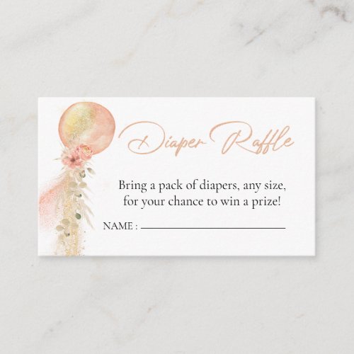 Diaper Raffle Pink Gold Balloon Eucalyptus Boho Enclosure Card