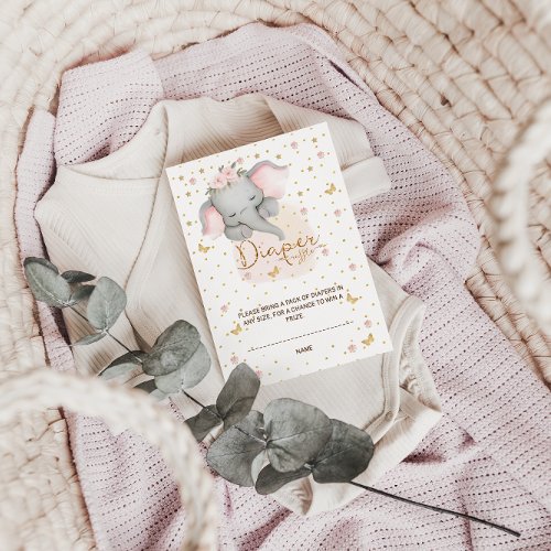 Diaper Raffle Pink Gold Floral Elephant  Enclosure Card