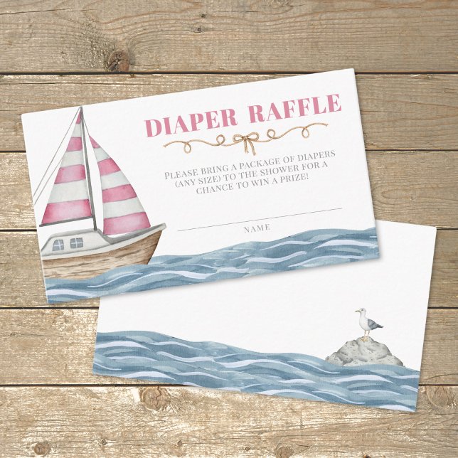 Diaper Raffle Pink Nautical Baby Shower Enclosure Card (Diaper Raffle Pink Nautical Baby Shower Enclosure Card )