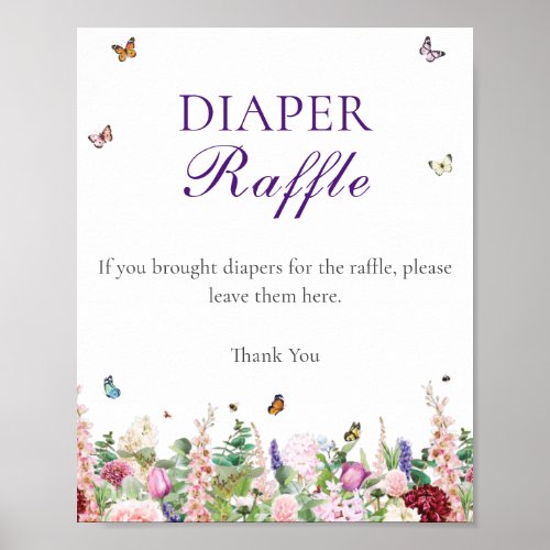 Diaper Raffle  Pink Purple Flowers  Butterflies Poster