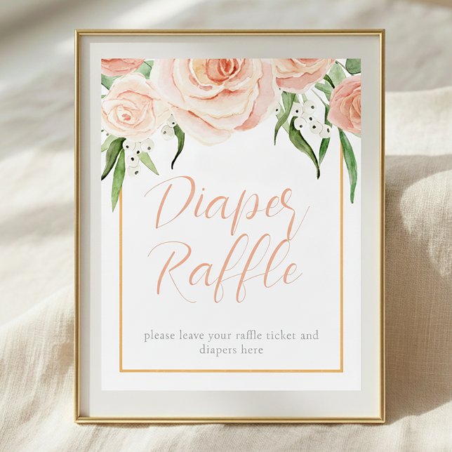 Diaper Raffle Pink Rose Floral Baby Shower Table Poster (Creator Uploaded)
