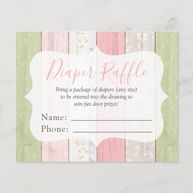 Diaper Raffle Pink & Sage Baby Shower Entry Card Flyer (Front)