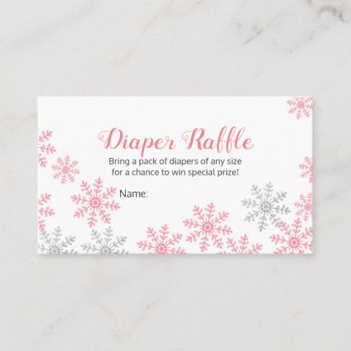 Diaper Raffle Pink Silver Winter Snowflakes  Enclosure Card