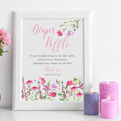 Diaper Raffle Pink Wildflower Baby Shower Poster