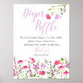 Diaper Raffle Pink Wildflower Baby Shower Poster | Zazzle
