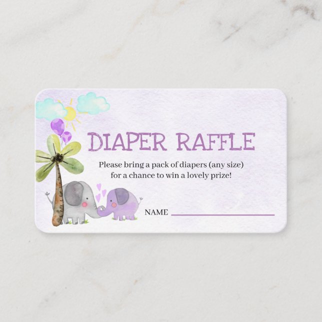Diaper Raffle Poem Elephant Mom and Baby Shower Enclosure Card (Front)
