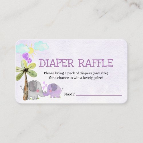 Diaper Raffle Poem Elephant Mom and Baby Shower Enclosure Card