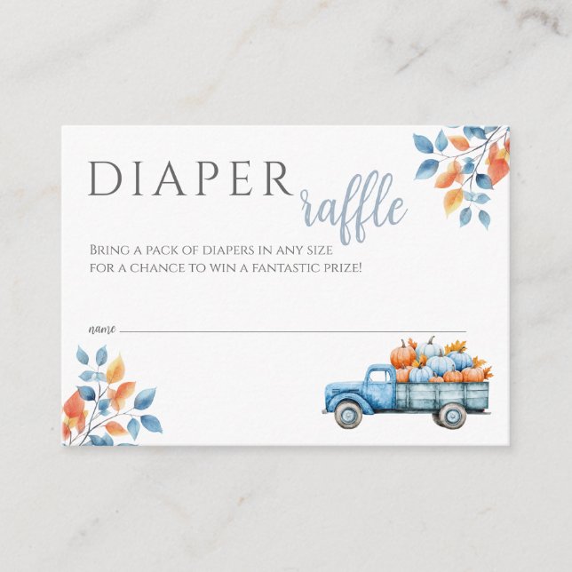 Diaper Raffle Pumpkin Blue Boy Baby Shower Enclosure Card (Front)