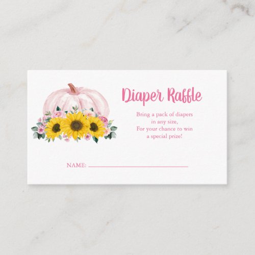 Diaper Raffle Pumpkin Sunflower Pink Baby Shower Enclosure Card