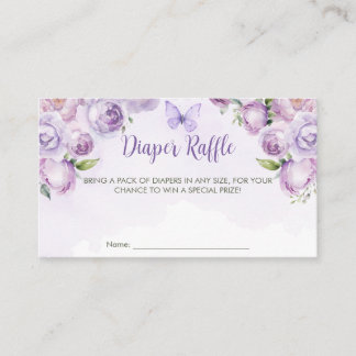 Diaper Raffle Purple Floral Butterfly Baby Shower Enclosure Card