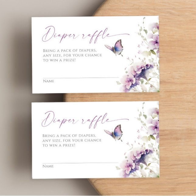 Diaper raffle purple lavender spring butterfly enclosure card (Creator Uploaded)