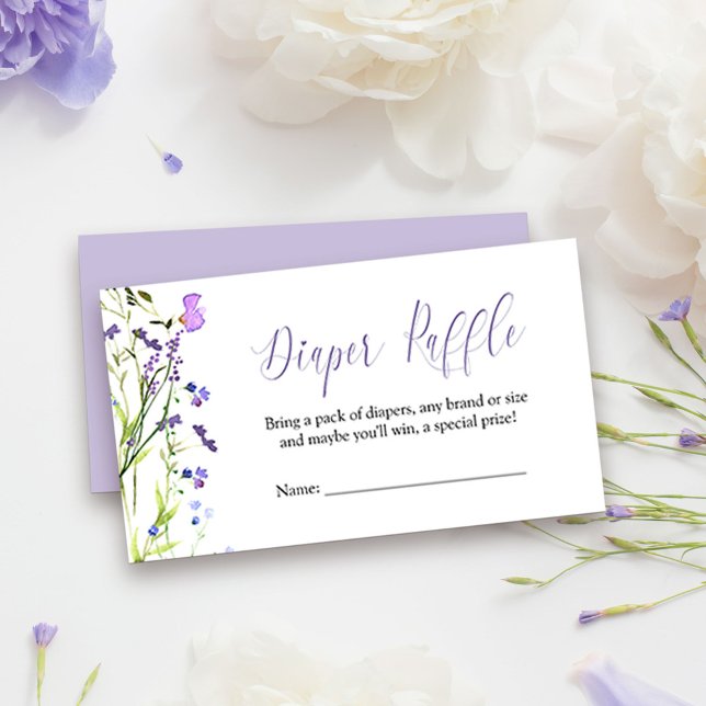 Diaper Raffle Purple Wildflower Baby Shower Enclosure Card (Baby Shower diaper raffle tickets  from my Purple Wildflower Collection. )