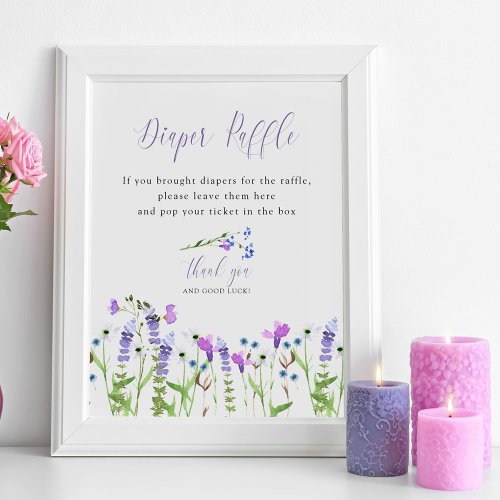 Diaper Raffle Purple Wildflower Baby Shower Poster