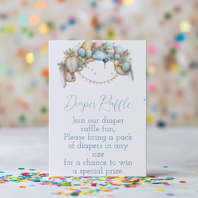 Diaper Raffle rainbow Air Balloon Baby Shower Enclosure Card (Creator Uploaded)