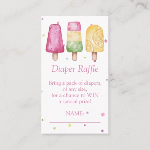 Diaper Raffle Ready to Pop Summer Girl Baby Shower Enclosure Card