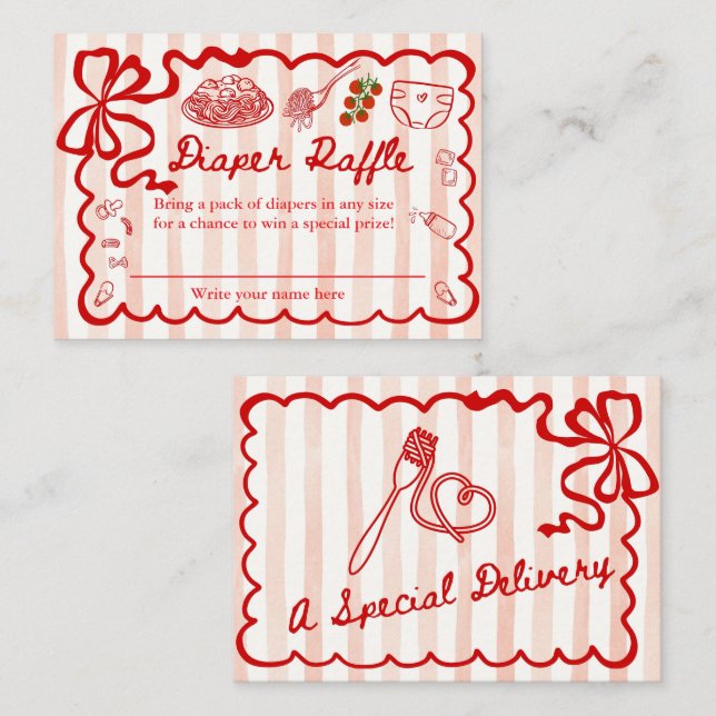 Diaper Raffle Red Bow Frame Enclosure Card (Front/Back)