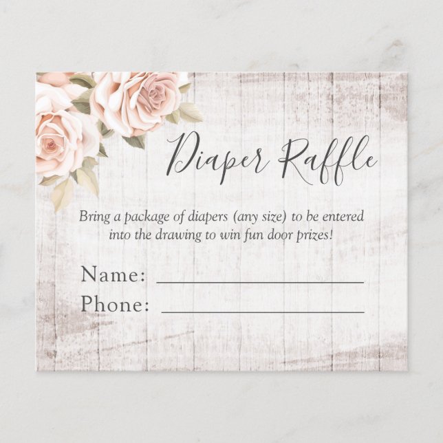 Diaper Raffle Rustic Roses Baby Shower Entry Card Flyer (Front)