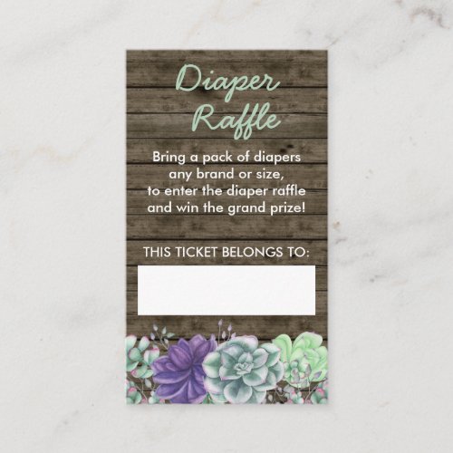 Diaper Raffle Rustic Succulents Baby Shower Enclosure Card