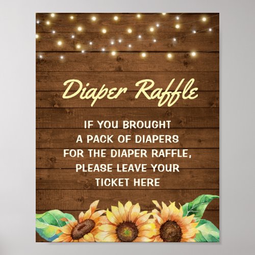 Diaper Raffle Rustic Yellow Sunflower Baby Shower Poster