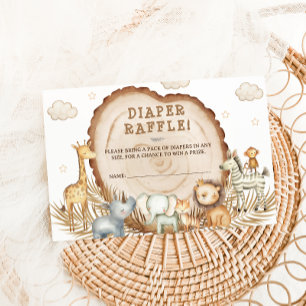 Diaper Raffle Safari Animals Baby Shower Rustic Enclosure Card