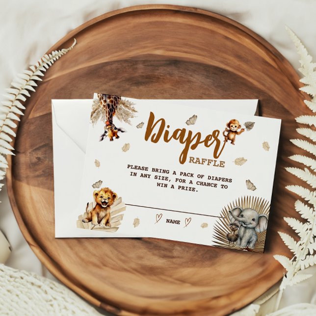 Diaper Raffle Safari Cute Animals Boho Baby Shower Enclosure Card (Creator Uploaded)