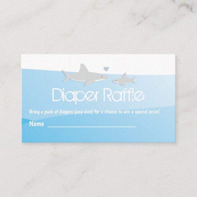 Diaper Raffle Shark Blue Ocean Baby Shower Enclosure Card (Front)