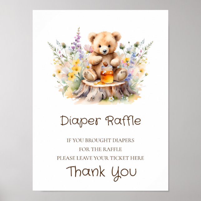 Diaper Raffle Sign A Little Honey  Baby Shower  (Front)
