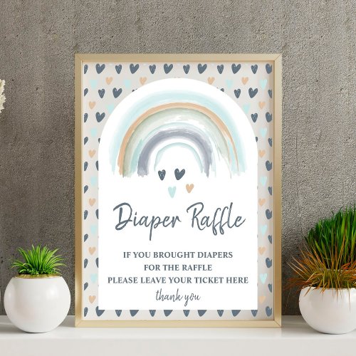 Diaper Raffle Sign Baby Shower Blue  Rainbow 