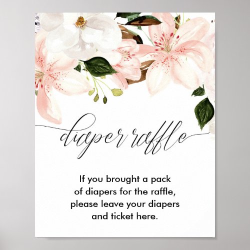 Diaper raffle sign baby shower blush pink floral