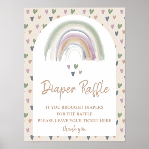 Diaper Raffle Sign Baby Shower Green Boho Rainbow 
