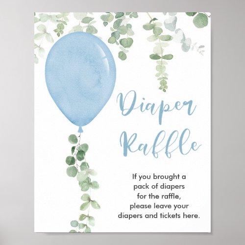 Diaper raffle sign blue balloons greenery