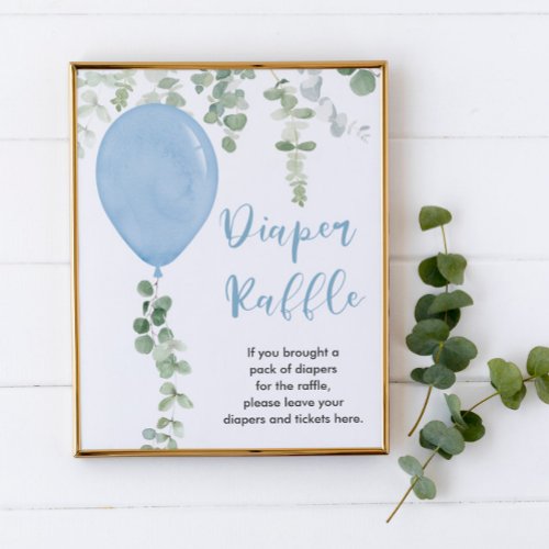 Diaper raffle sign blue balloons greenery