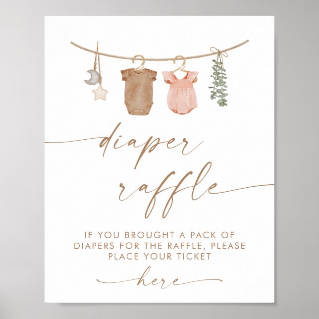 Diaper Raffle Sign | Boho Gender Reveal Diaper (Front)