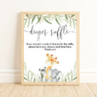 Diaper raffle sign cute safari animals greenery
