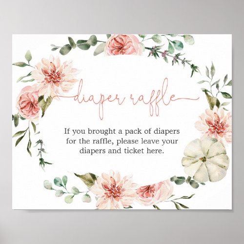 Diaper raffle sign fall floral pumpkin blush pink