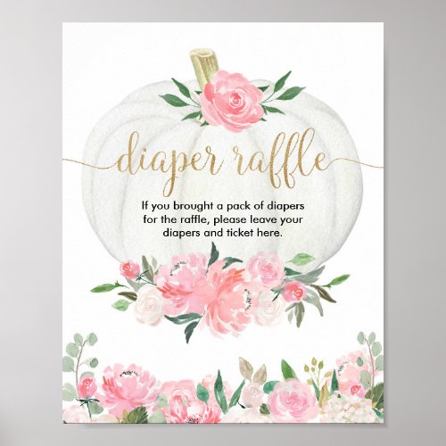 Diaper raffle sign fall floral pumpkin pink gold