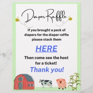 Diaper raffle sign farm animal themed letterhead