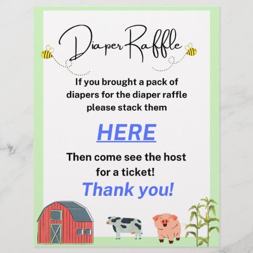Diaper raffle sign farm animal themed letterhead