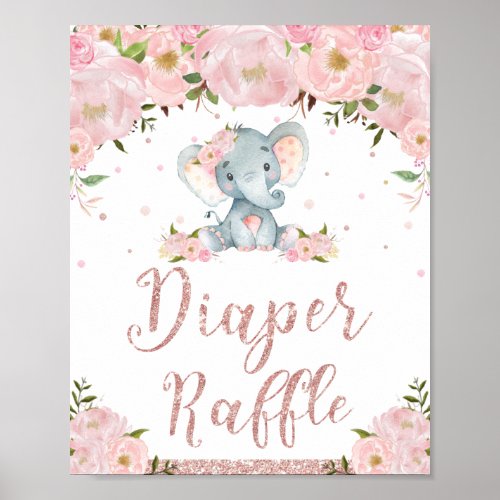 Diaper Raffle Sign Floral Elephant Baby Shower