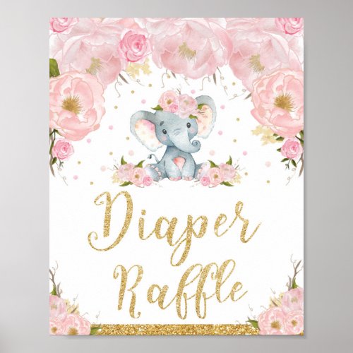 Diaper Raffle Sign Floral Elephant Baby Shower