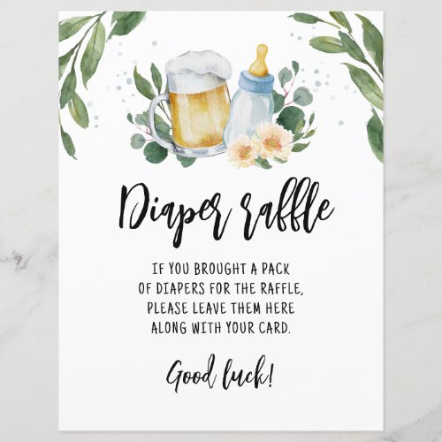 Diaper Raffle sign Game Baby Is Brewing Greenery