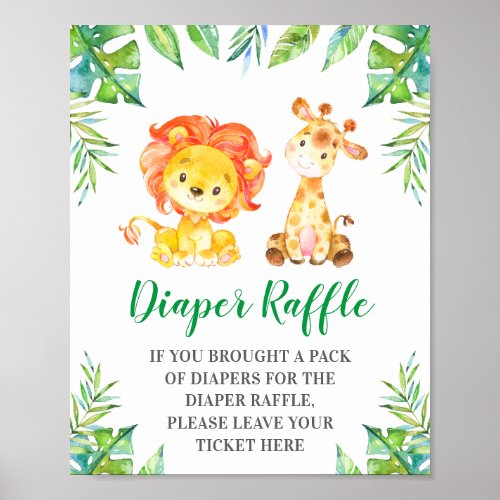 Diaper Raffle Sign Green Jungle Safari Baby Shower