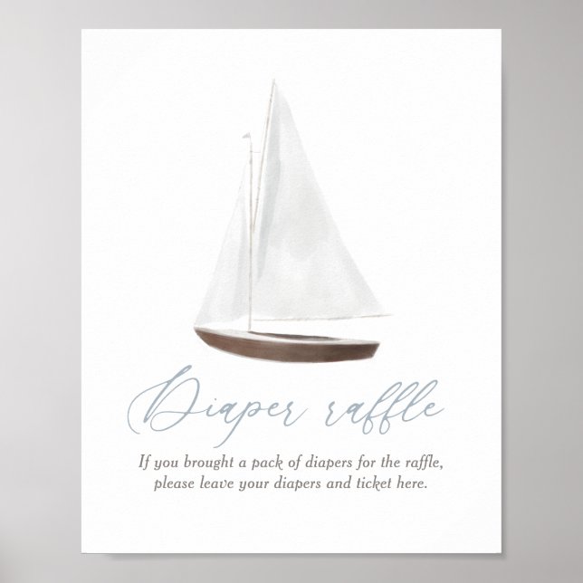 Diaper Raffle Sign Nautical Sailboat Baby Shower (Front)